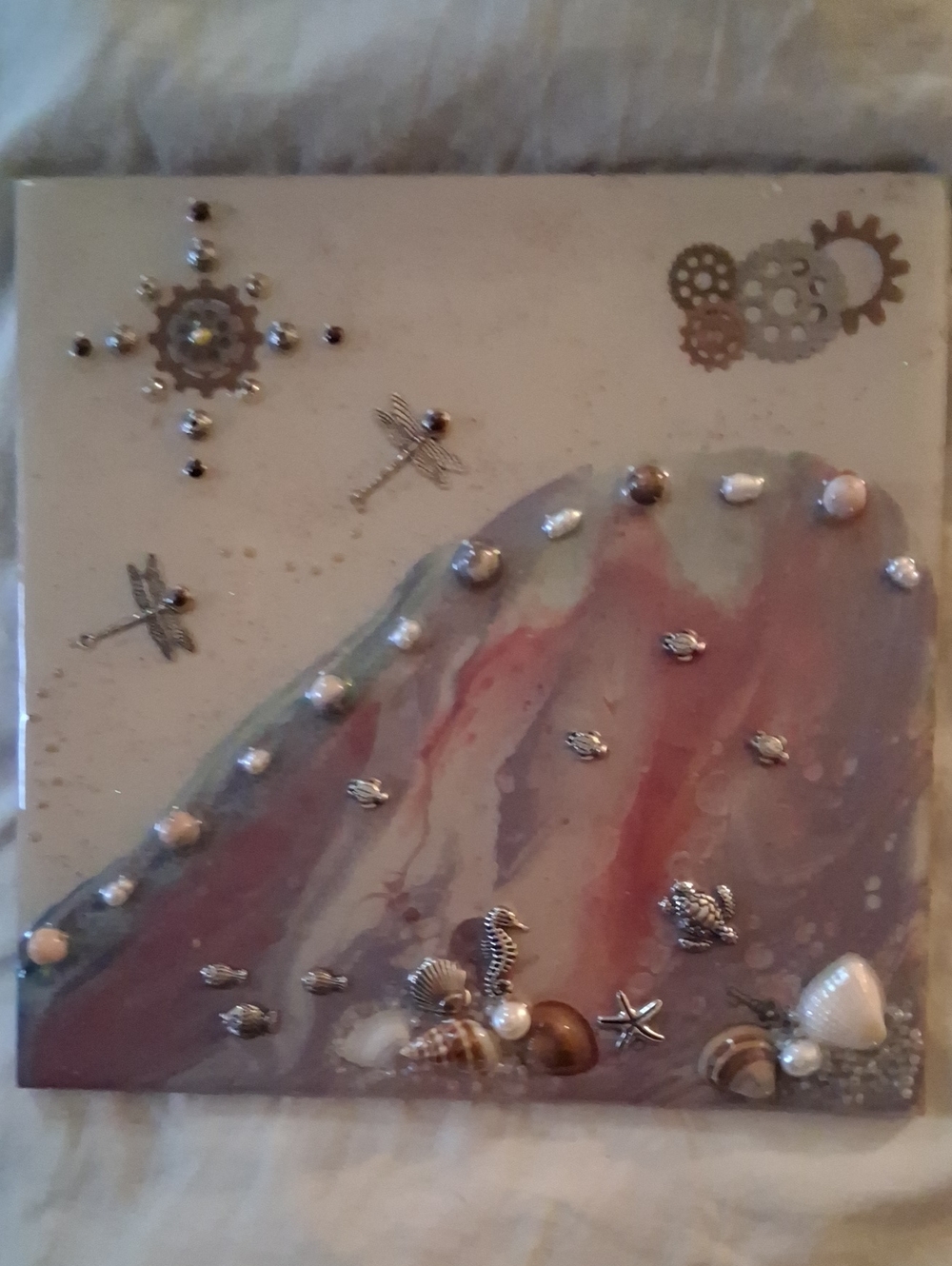 Seashell and Metallic Accent Wall Art in Pink and Gray